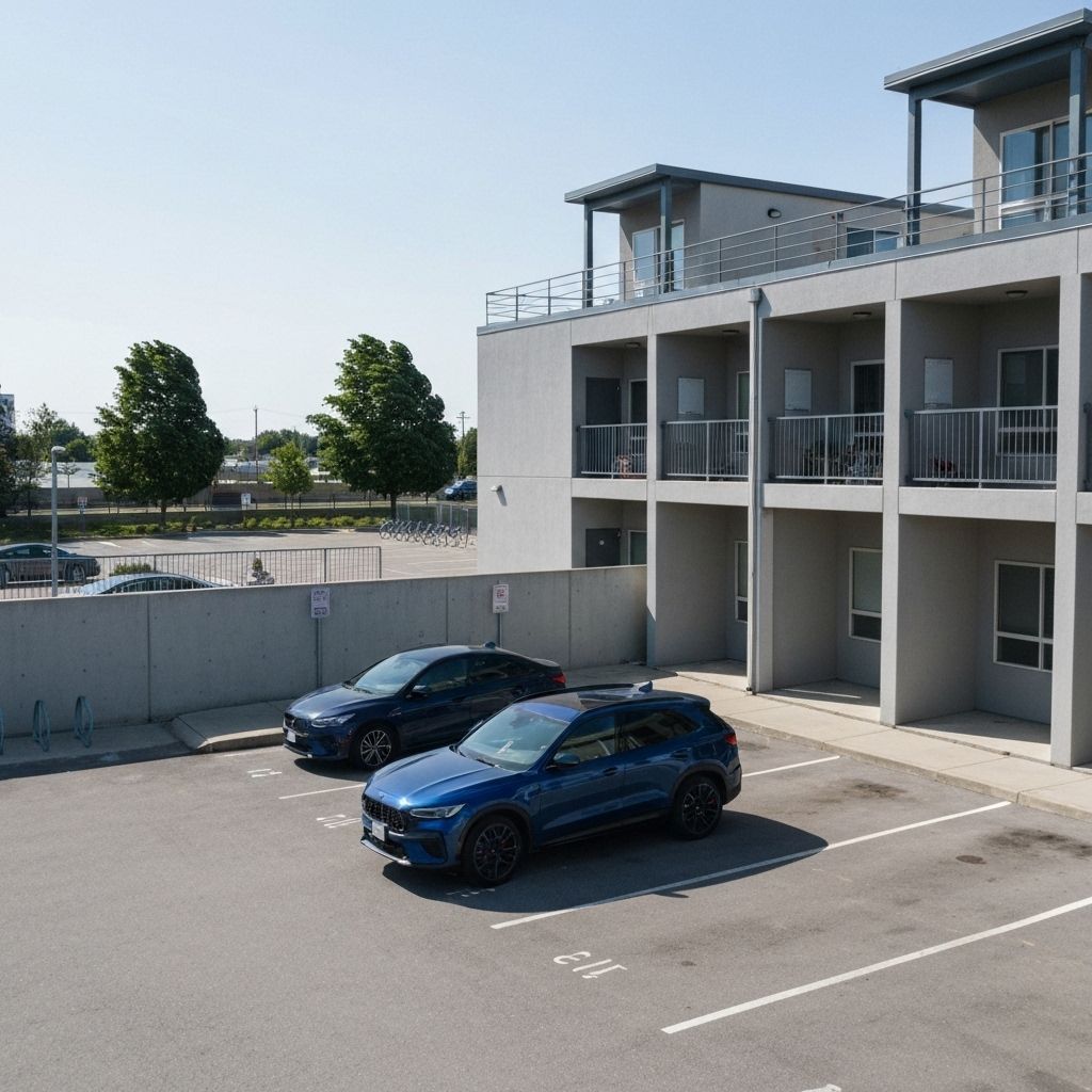 SUV at apartment building parking area
